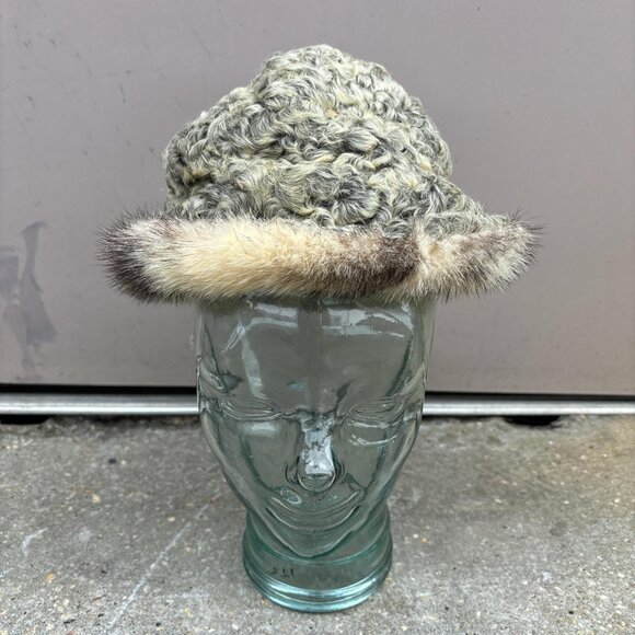 Vintage Adolfo Fur Hat Womens S Curly Lambs Wool Fur Trim Designer New York - Picture 7 of 8